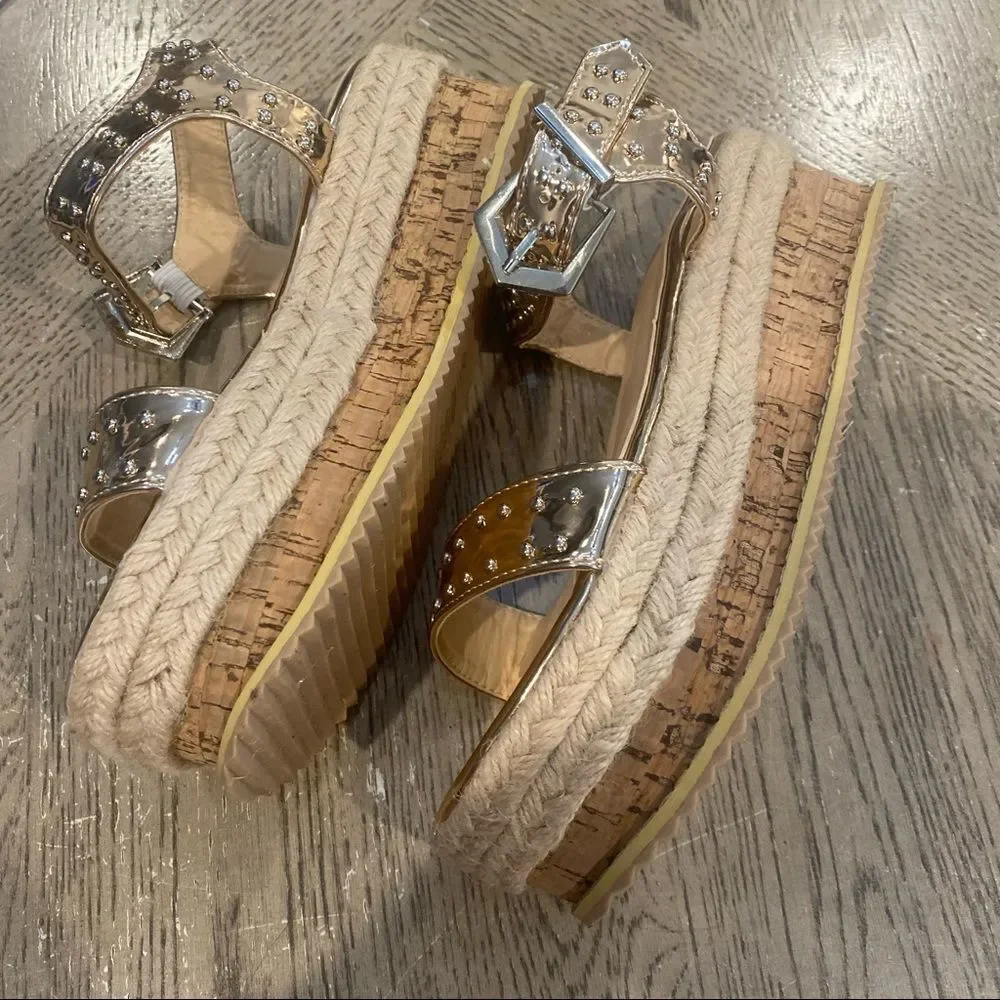 Pink Metallic Open Toe Strap Platform Boutique Summer Espadrille Sandals